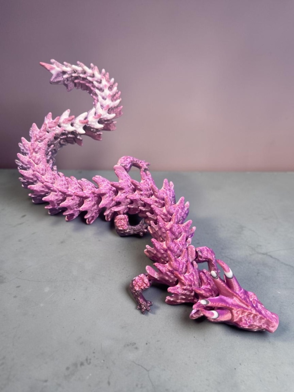10” 3D Articulated Metallic Purple Pink and White Dragon - Picture 12 of 14